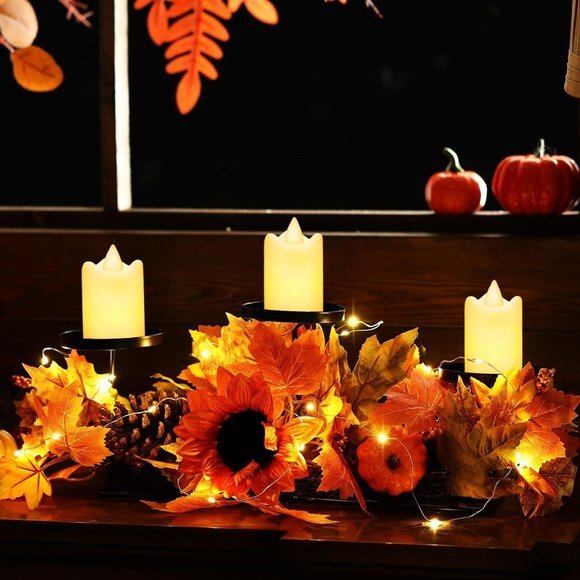 Harvest Centerpiece Thanksgiving Candle‎ Holders with 3 LED Candles and 1 String - Picture 1 of 7